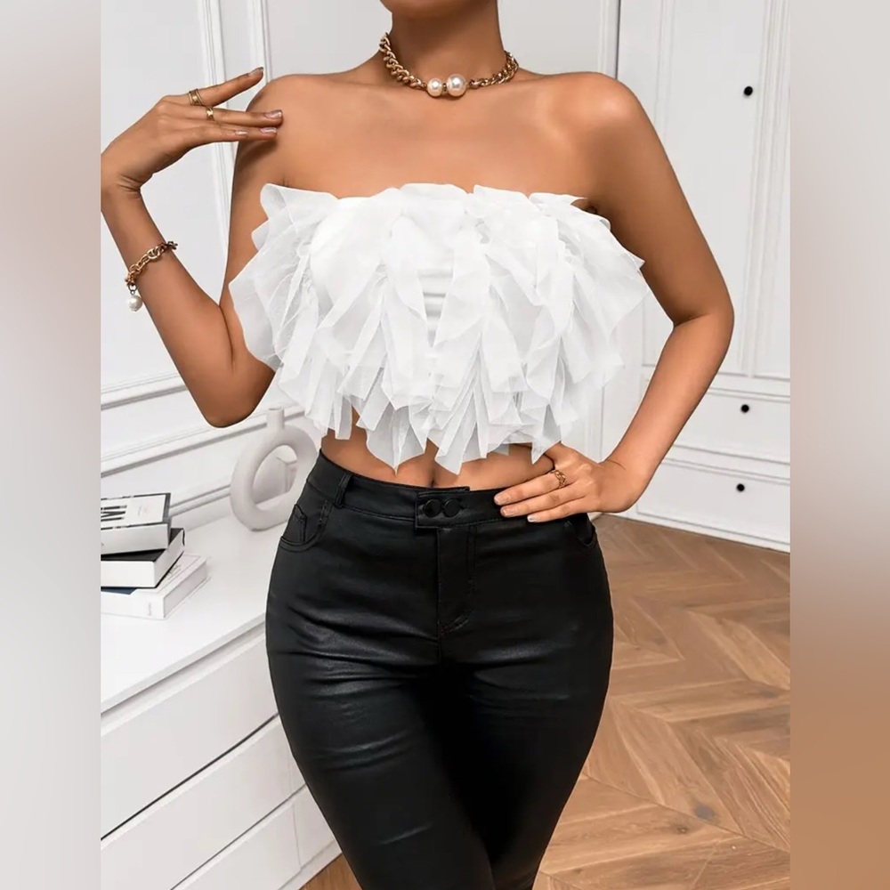 Vibrant Mesh Tube Top - Breathable, Elegant, Crop, Slim Strapless Organza